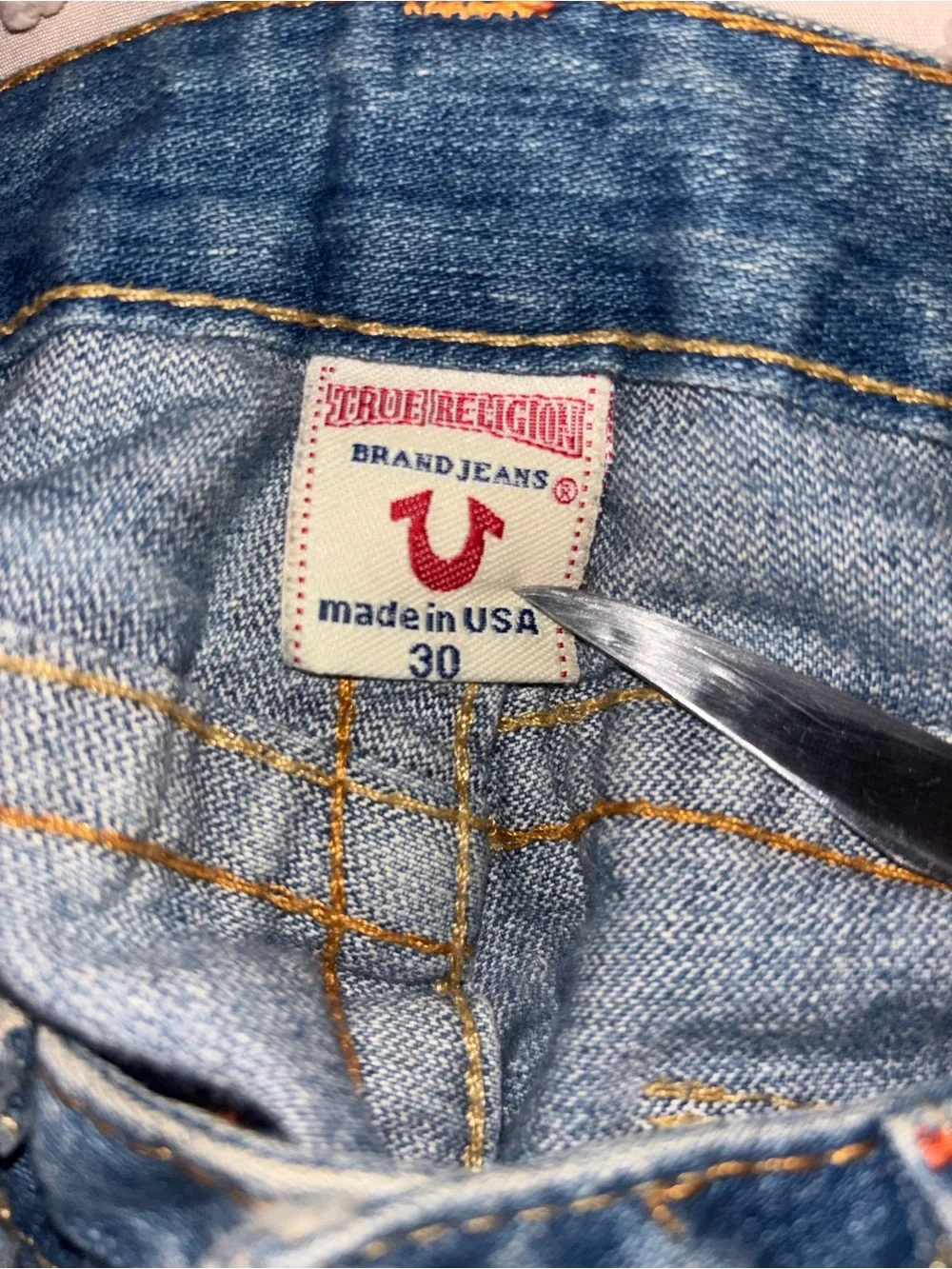 True Religion Joey Blue Denim Jeans Row Seat W 30 L 32 Actual 32”x32”
